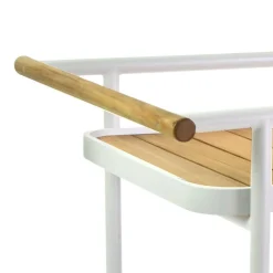 Carrello in Alluminio di Diverse Finiture con Ruote e Dettagli in Teak - Tenda