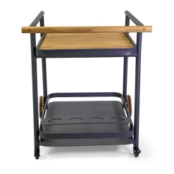 Carrello in Alluminio di Diverse Finiture con Ruote e Dettagli in Teak - Tenda