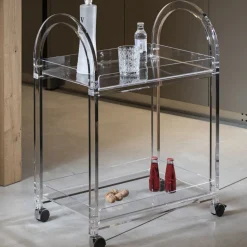 Carrello in Cristallo Acrilico Trasparente con Ruote e Ripiano - Arketipo