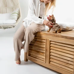 Cassapanca da Giardino Realizzata in Teak Naturale - Nascondi