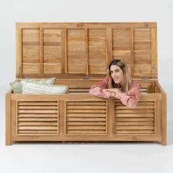 Cassapanca da Giardino Realizzata in Teak Naturale - Nascondi