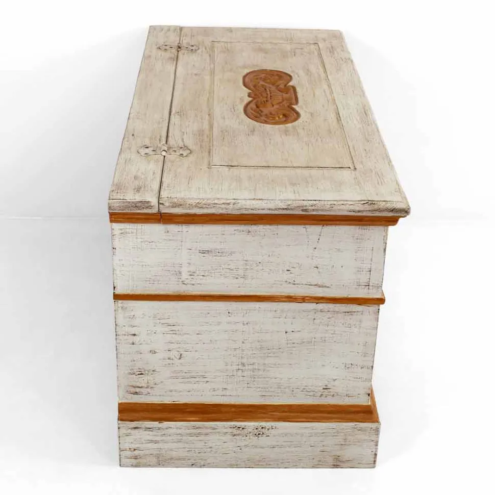 Cassapanca Fatta a Mano in Legno Massello con Profili Oro Made in Italy - Caio