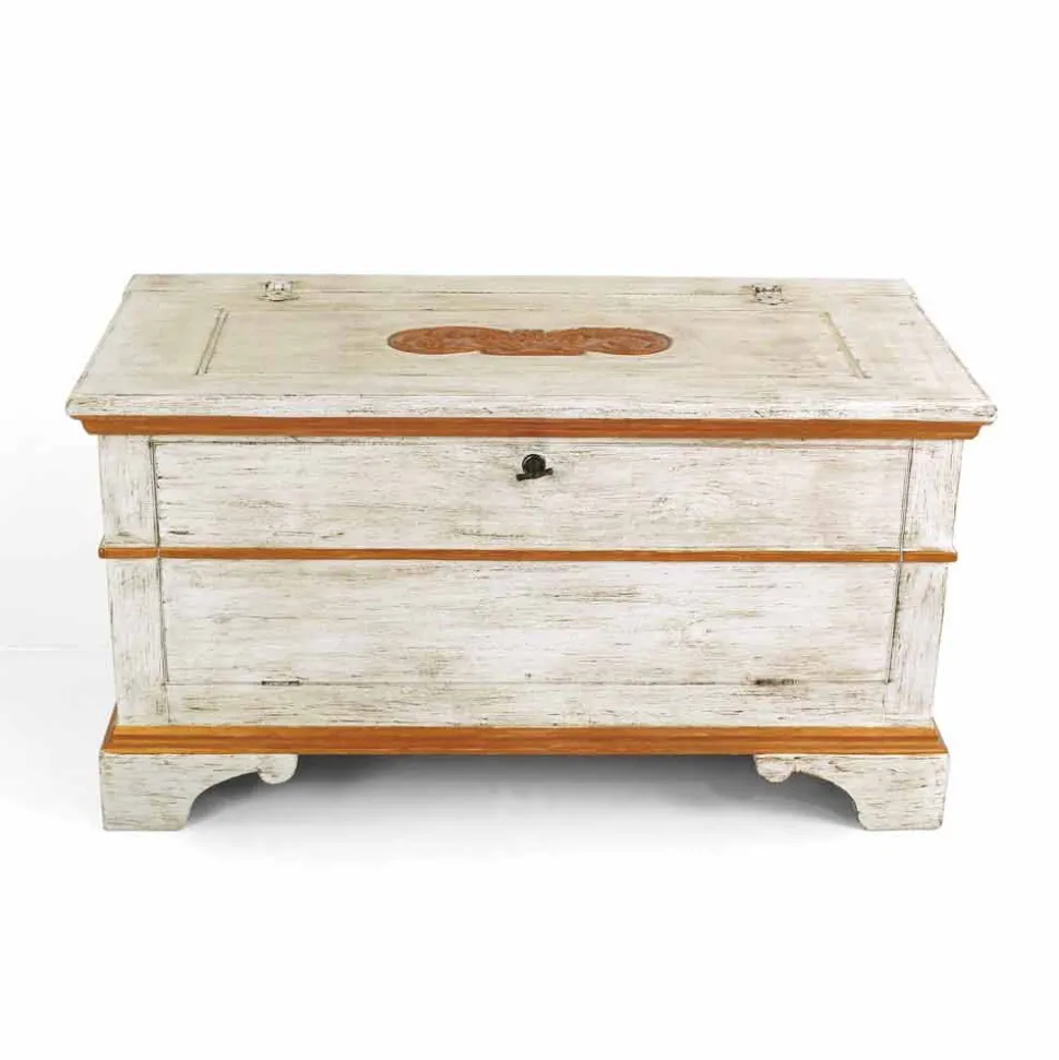 Cassapanca Fatta a Mano in Legno Massello con Profili Oro Made in Italy - Caio