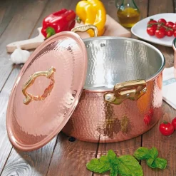 Casseruola Alta in Rame Stagnato a Mano Tonda con 2 Manici 24 cm - Gianfranco