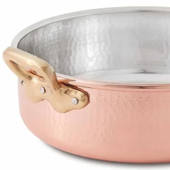 Casseruola Bassa in Rame Stagnato a Mano Tonda con 2 Manici 24 cm - Gianfranco
