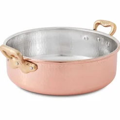 Casseruola Bassa in Rame Stagnato a Mano Tonda con 2 Manici 24 cm - Gianfranco
