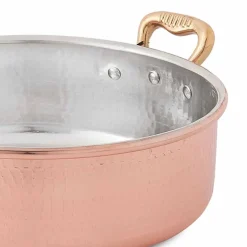 Casseruola Bassa in Rame Stagnato a Mano Tonda con 2 Manici 24 cm - Gianfranco