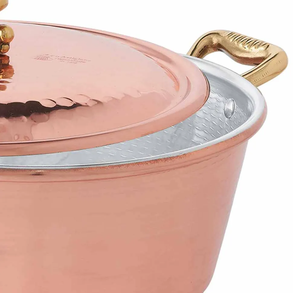 Casseruola in Rame da Forno Conica Stagnata a Mano e Coperchio 28 cm - Marialuna