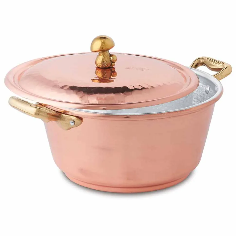 Casseruola in Rame da Forno Conica Stagnata a Mano e Coperchio 28 cm - Marialuna