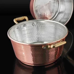Casseruola in Rame da Forno Conica Stagnata a Mano e Coperchio 24 cm - Marialuna