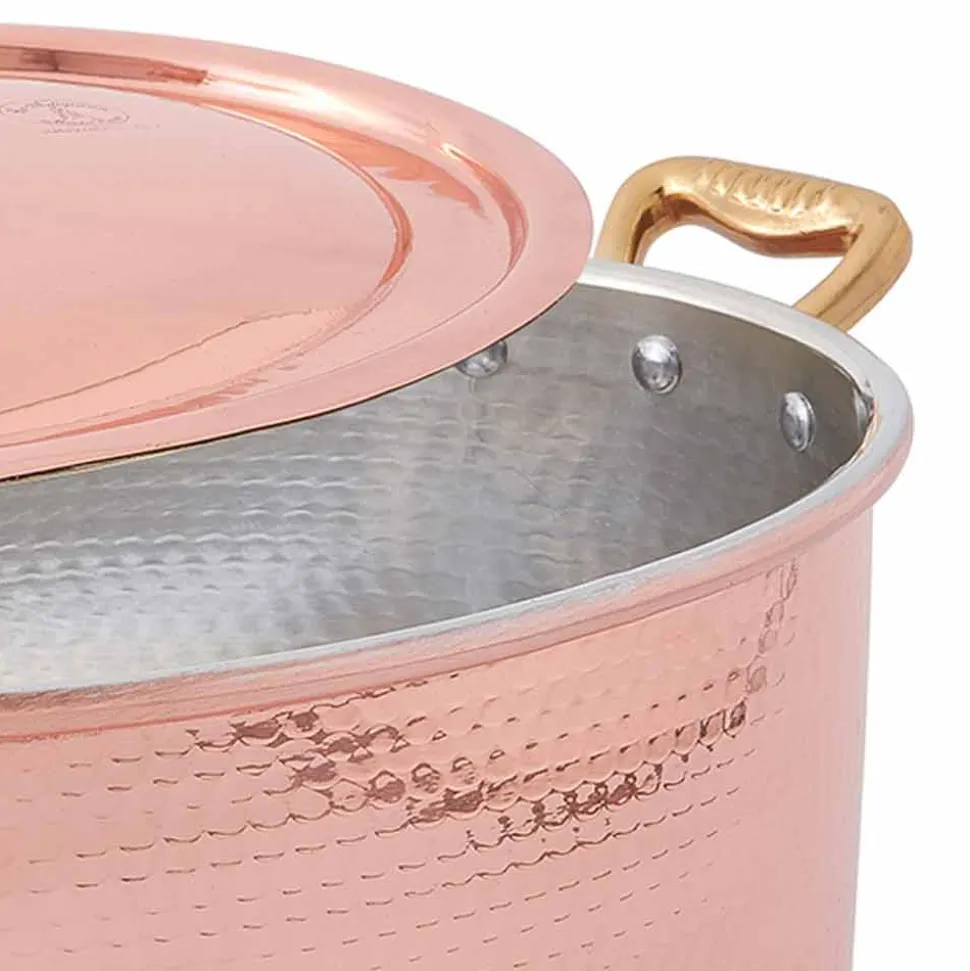 Casseruola in Rame Ovale Stagnato a Mano da Forno e Coperchio 37x26 cm - Mariag