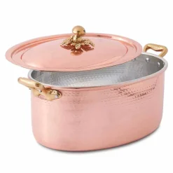 Casseruola in Rame Ovale Stagnato a Mano da Forno e Coperchio 37x26 cm - Mariag