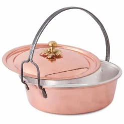 Casseruola in Rame Stagnato a Mano, Coperchio e Manico ad Arco 34 cm - MariaG