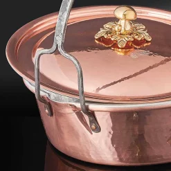 Casseruola in Rame Stagnato a Mano, Coperchio e Manico ad Arco 34 cm - MariaG