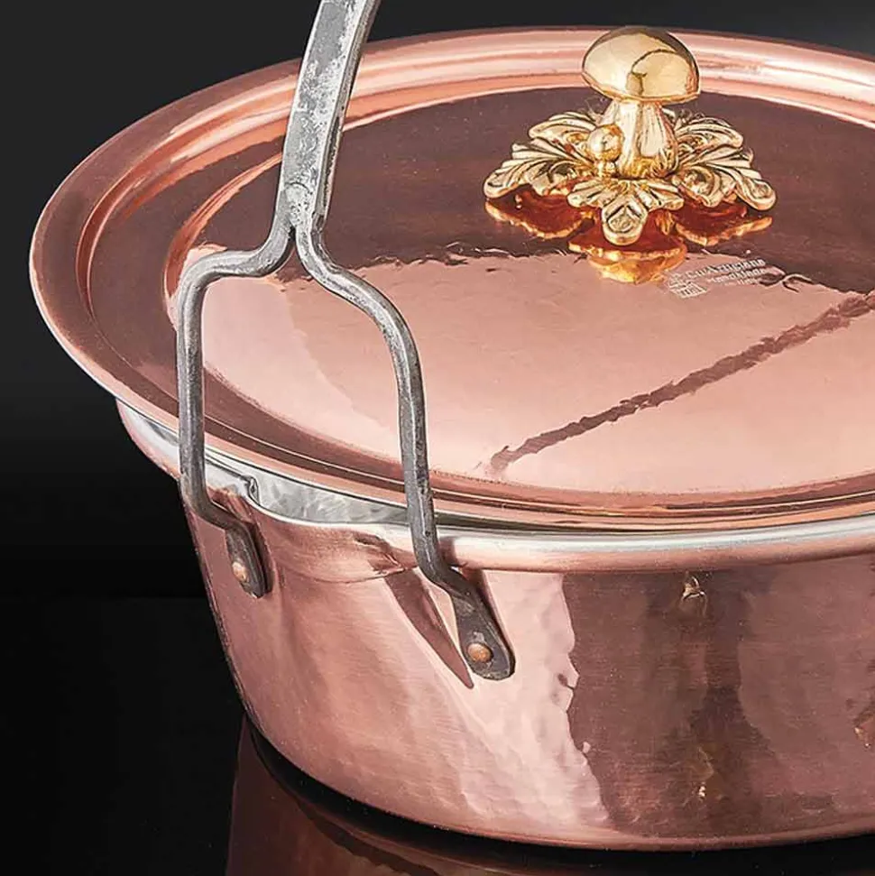 Casseruola in Rame Stagnato a Mano, Coperchio e Manico ad Arco 34 cm - MariaG