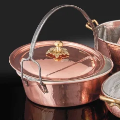 Casseruola in Rame Stagnato a Mano, Coperchio e Manico ad Arco 28 cm - MariaG