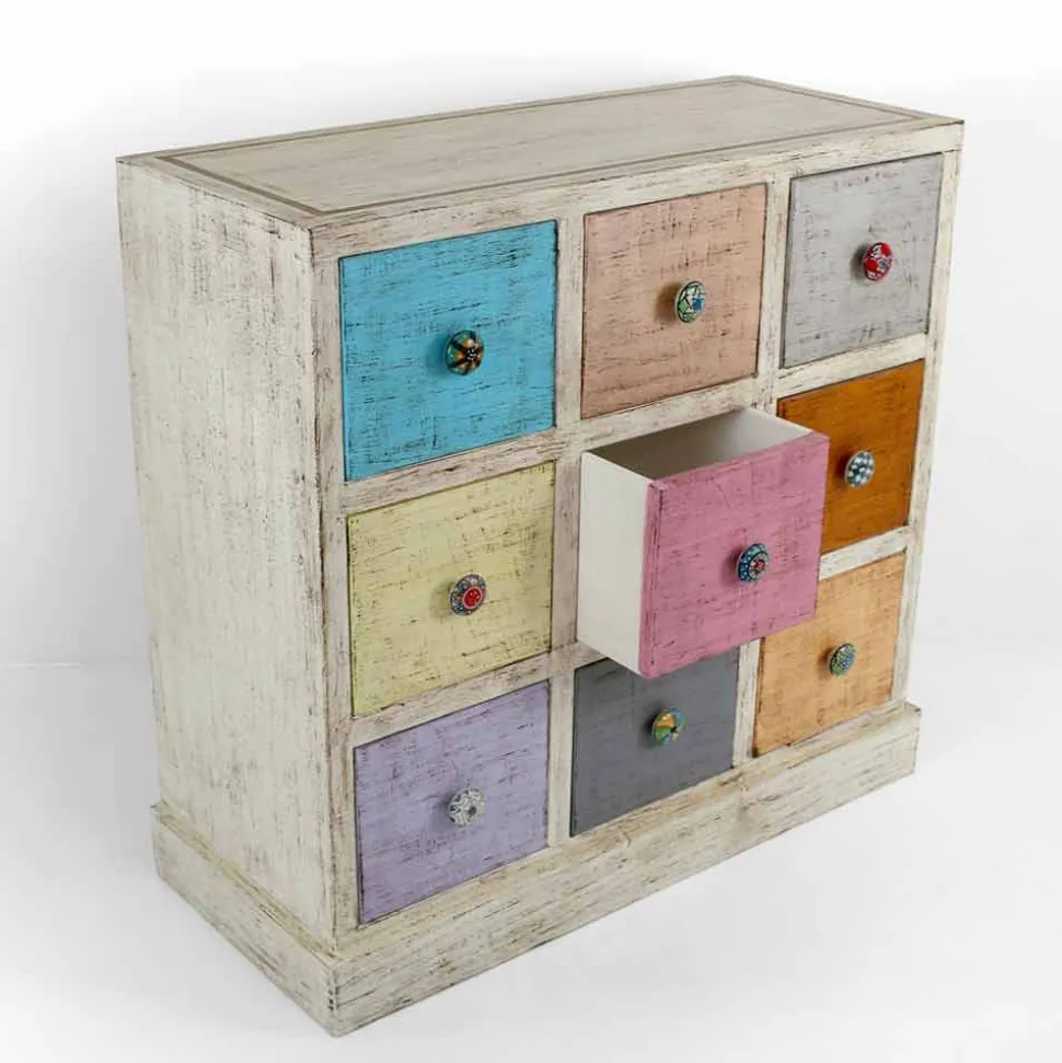 Cassettiera Artigianale in Legno Massello con 9 Cassetti Made in Italy - Pierrot