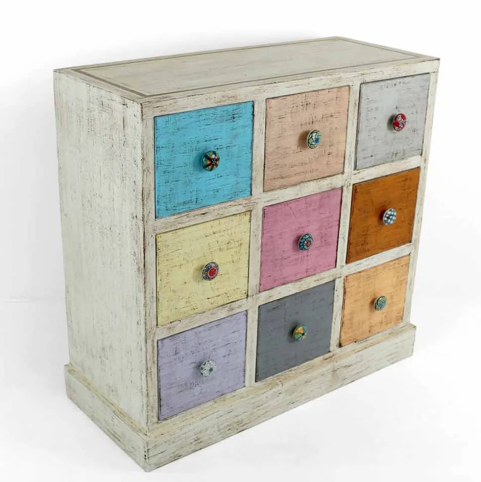 Cassettiera Artigianale in Legno Massello con 9 Cassetti Made in Italy - Pierrot