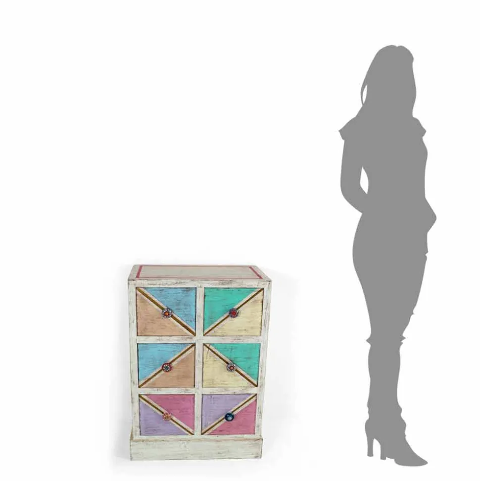 Cassettiera Artigianale in Legno con Cassetti Colorati Made in Italy - Brighella