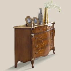 Cassettiera Camera in Legno Intarsiato e Specchio Made in Italy - Cambrige