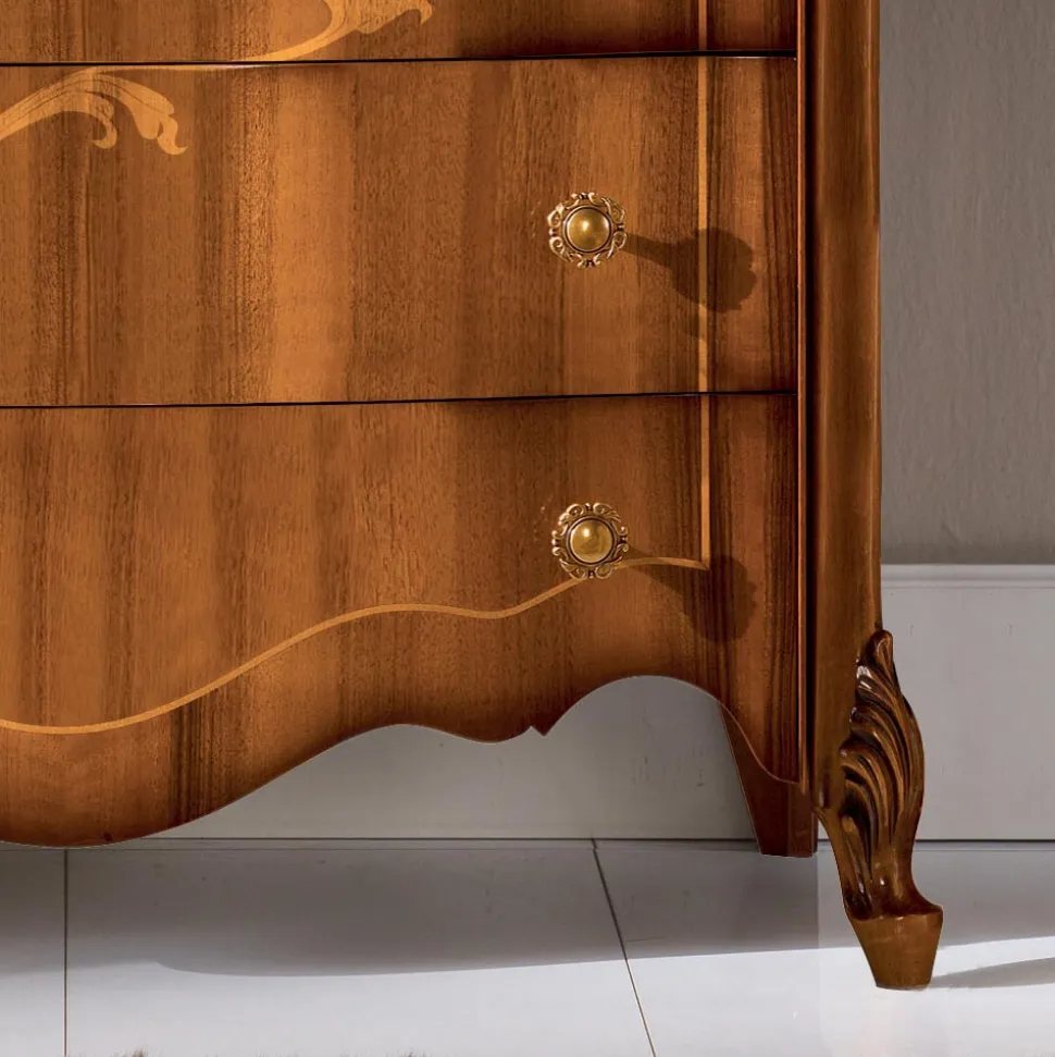 Cassettiera 7 Cassetti in Legno Noce Intarsiato Made in Italy - Commodo
