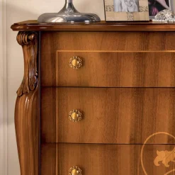 Cassettiera 7 Cassetti in Legno Noce Intarsiato Made in Italy - Commodo