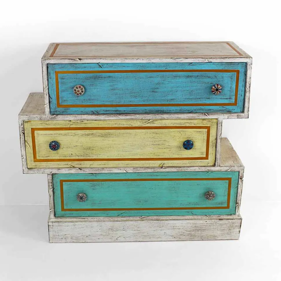 Cassettiera con Cassetti Colorati e Pomelli in Ceramica Made in Italy - Hendriks