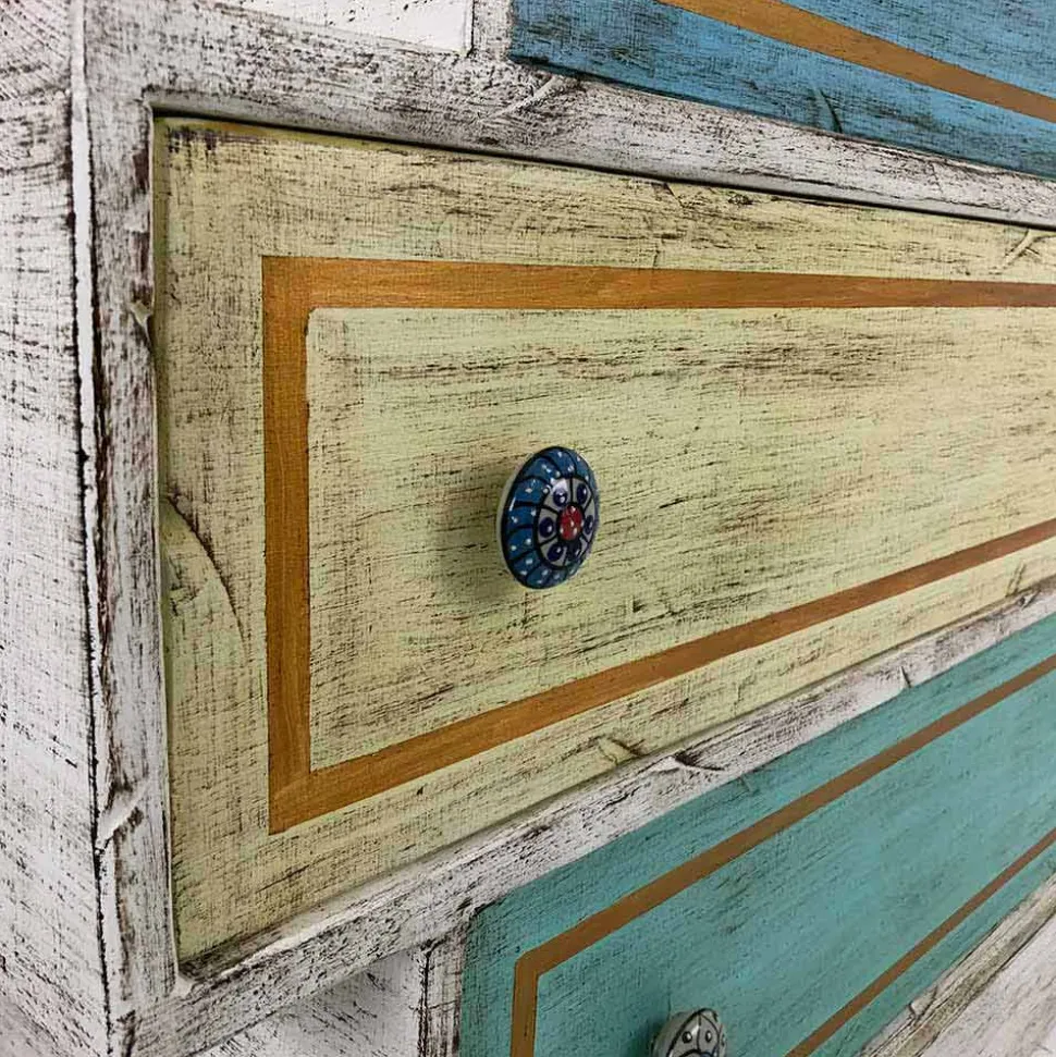 Cassettiera con Cassetti Colorati e Pomelli in Ceramica Made in Italy - Hendriks