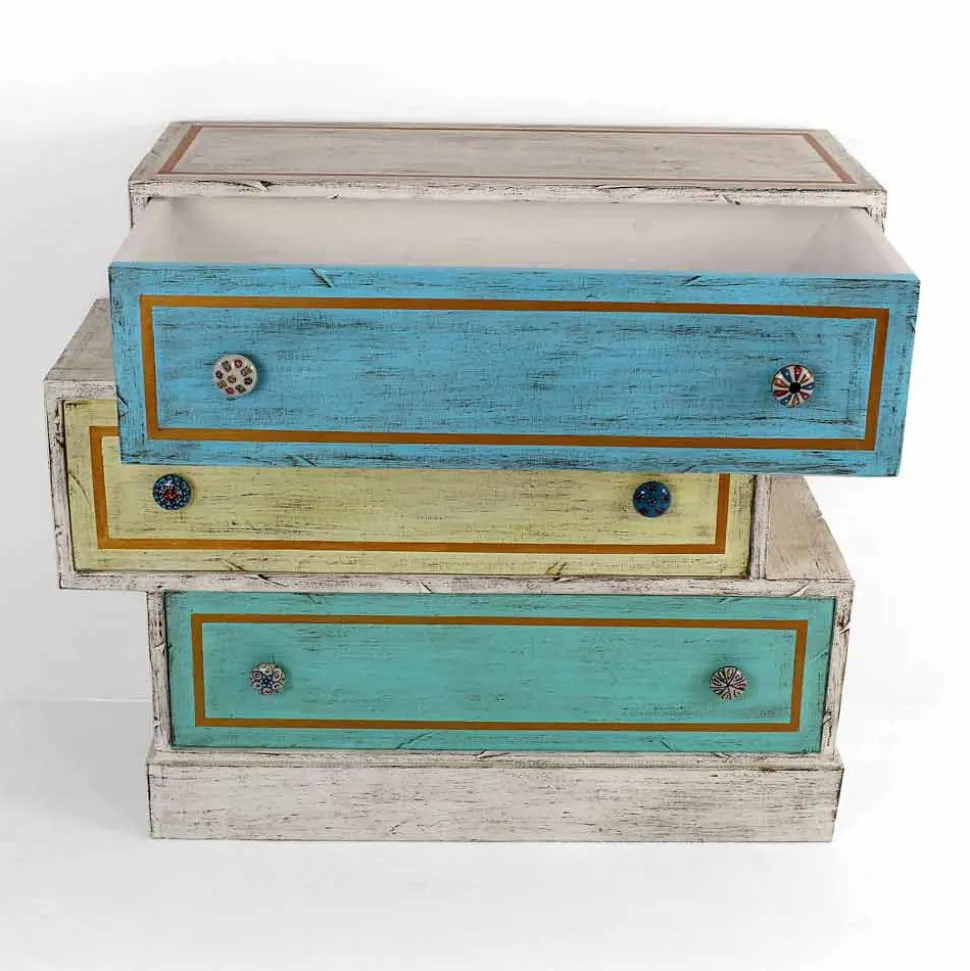 Cassettiera con Cassetti Colorati e Pomelli in Ceramica Made in Italy - Hendriks
