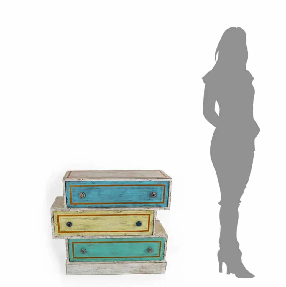 Cassettiera con Cassetti Colorati e Pomelli in Ceramica Made in Italy - Hendriks