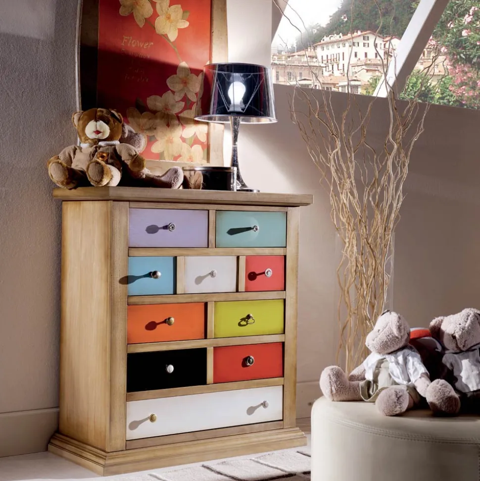 Cassettiera con Cassetti Tutti Colorati e Maniglie Diverse Made in Italy - Aditya