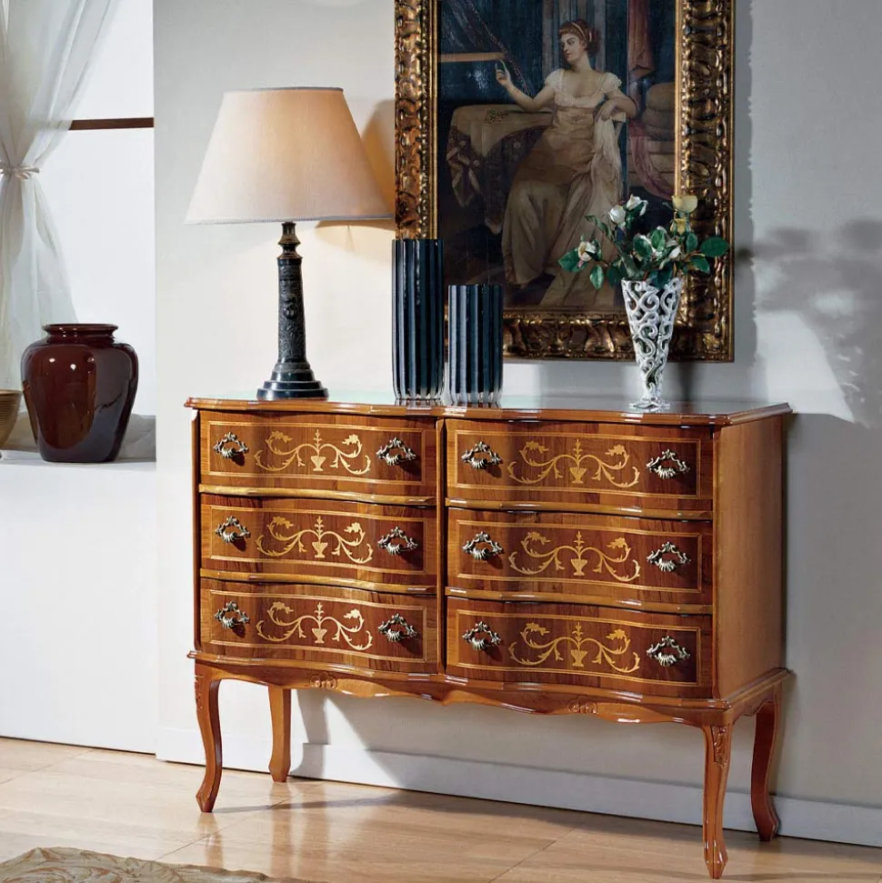 Cassettiera Stile Classico in Legno con 6 Cassetti Made in Italy - Elegant