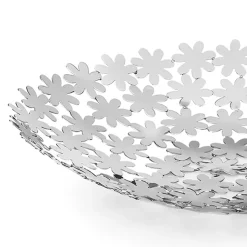 Centrotavola Svuotatasche Tondo Metallo Argentato Decoro Fiore - Terraceo