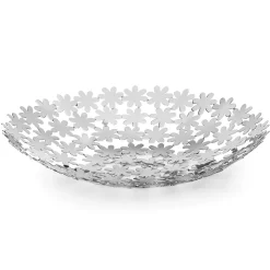 Centrotavola Svuotatasche Tondo Metallo Argentato Decoro Fiore - Terraceo
