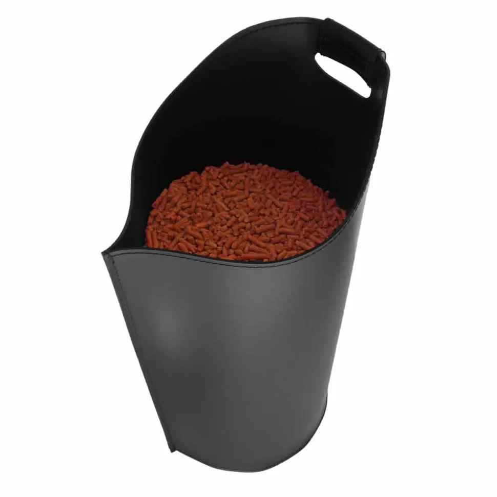 Cesto porta pellet da interno in cuoio 15 Kg di design Sapel