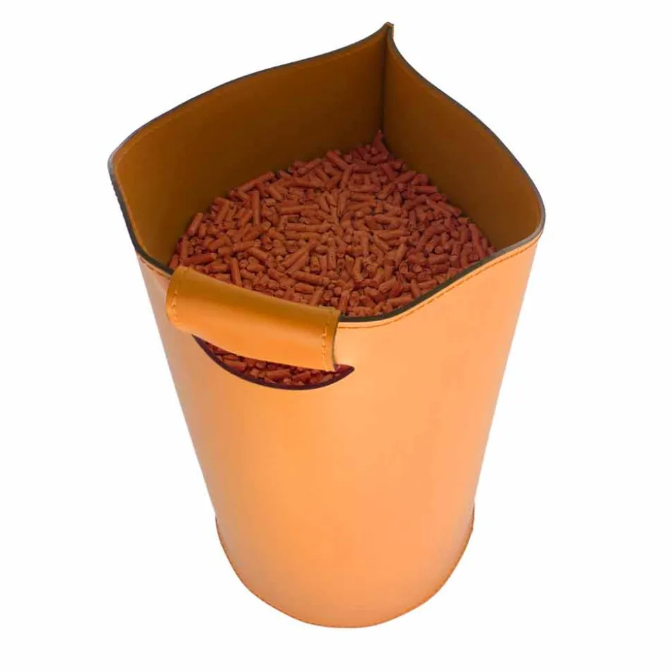 Cesto porta pellet da interno in cuoio 15 Kg di design Sapel