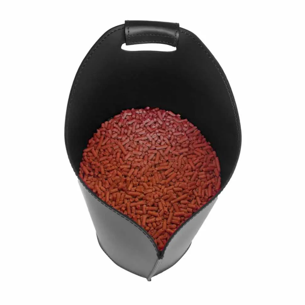 Cesto porta pellet da interno in cuoio 15 Kg di design Sapel