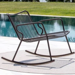 Chaise Longue a Dondolo da Esterno in Metallo Zincato Made in Italy - Vikas