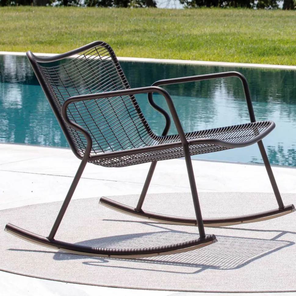 Chaise Longue a Dondolo da Esterno in Metallo Zincato Made in Italy - Vikas