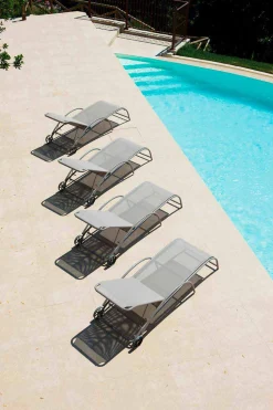 2 Chaise Longue Impilabili da Esterno in Metallo e Tessuto Made in Italy - Perlo