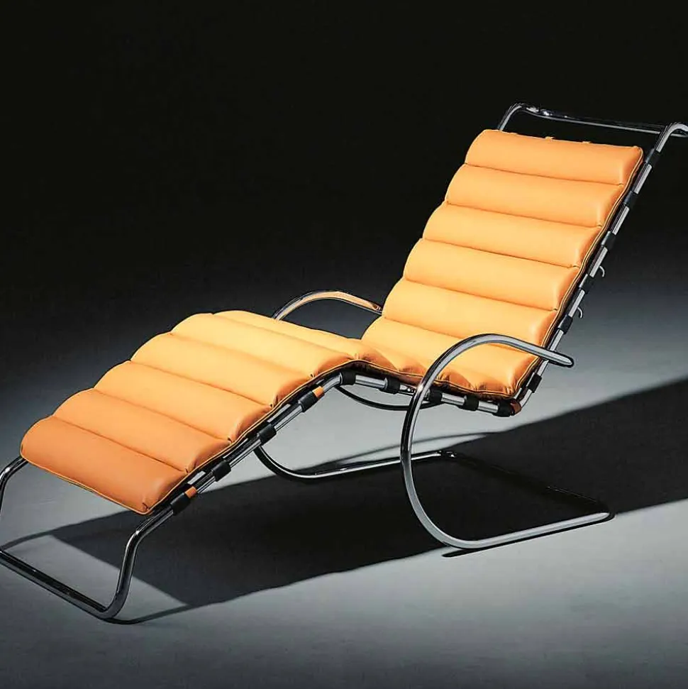 Chaise Longue in Pelle con Struttura in Acciaio Cromato Made in Italy - Beirut