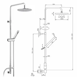 Colonna Doccia a Sezione Tonda in Ottone con Doccetta Made in Italy - Amadeo