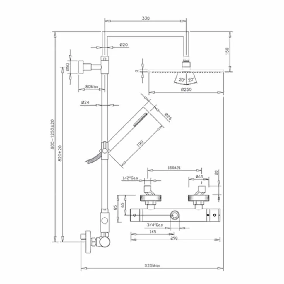 Colonna Doccia in Ottone con Soffione Ultrasottile Rotondo Made in Italy - Merio