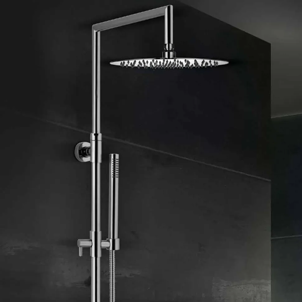 Colonna Doccia in Ottone con Soffione Ultrasottile Rotondo Made in Italy - Merio