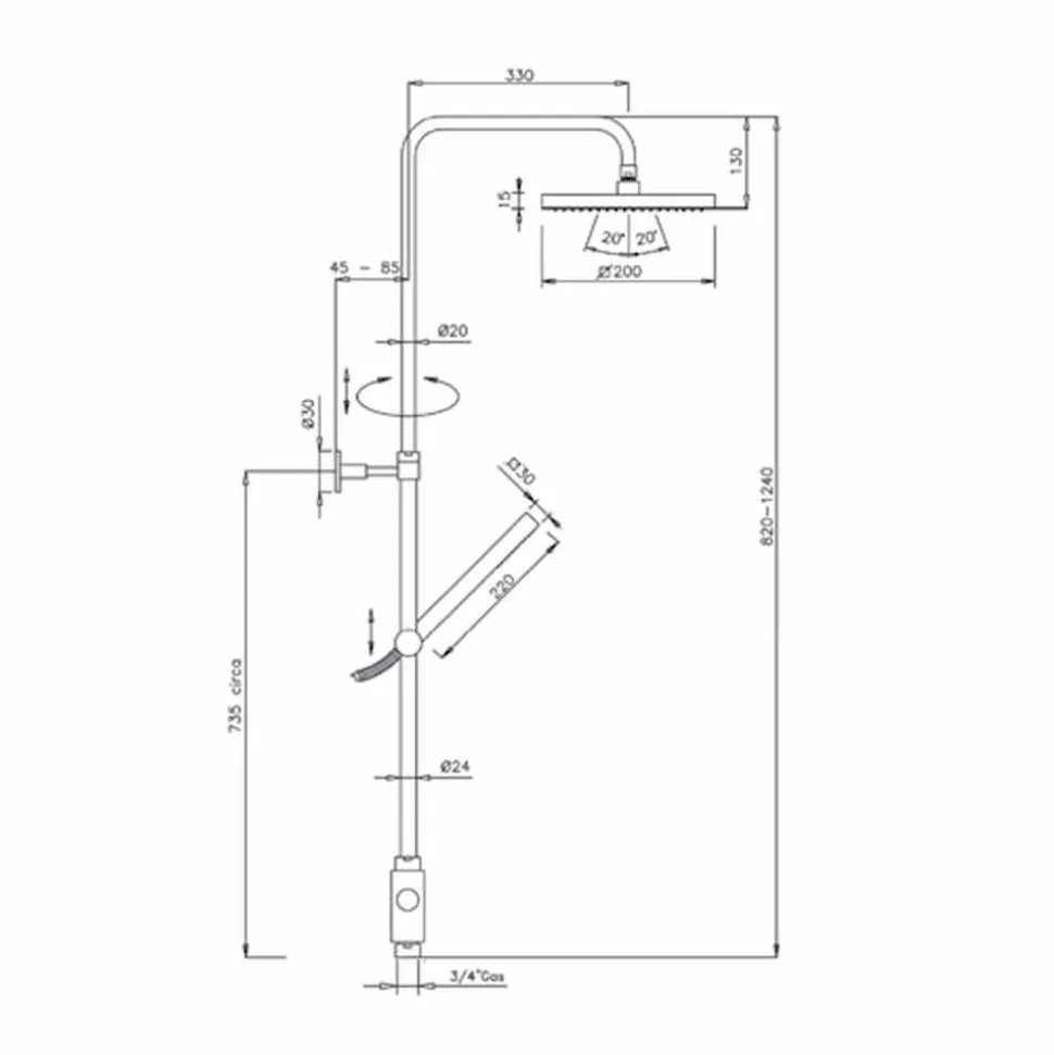 Colonna Doccia in Ottone con Soffione e Doccetta in Abs Made in Italy - Lesio