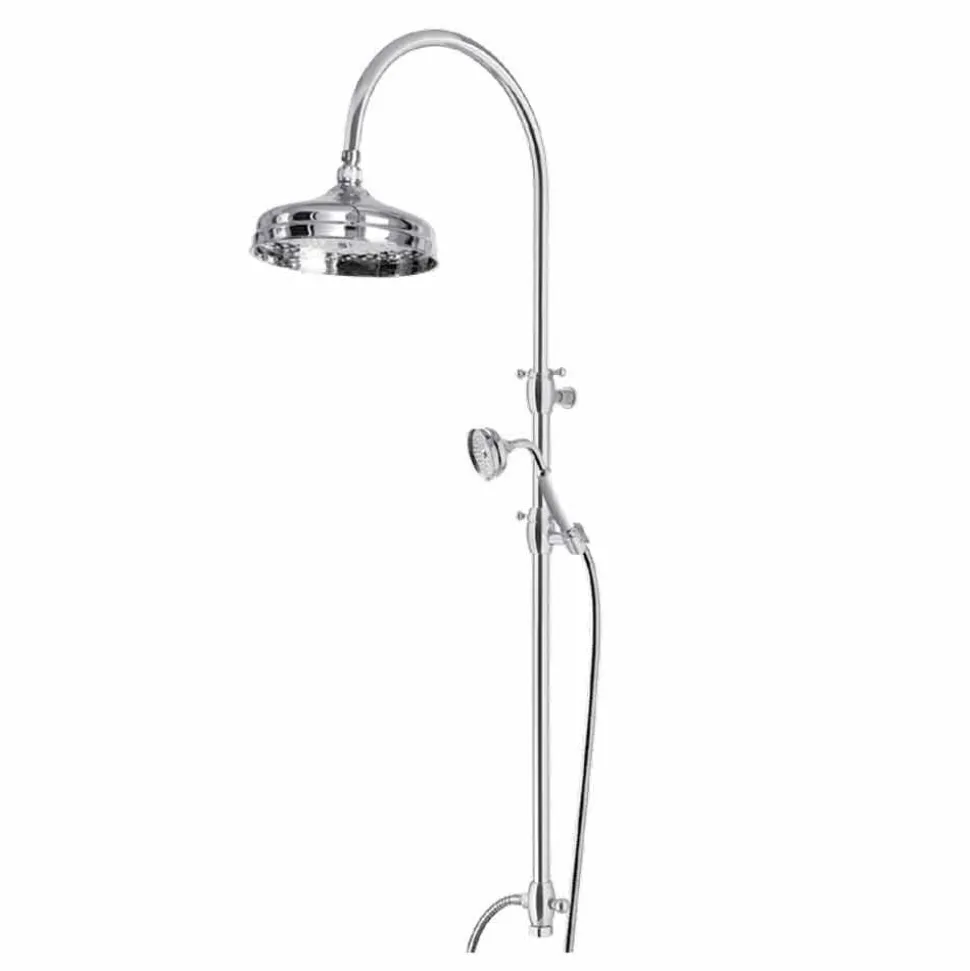 Colonna Doccia in Ottone con Soffione Rotondo e Doccetta Made in Italy - Brillo