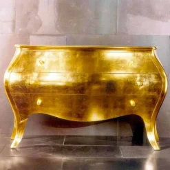 Comò 3 cassetti in legno massello oro design, made in Italy, Giotto