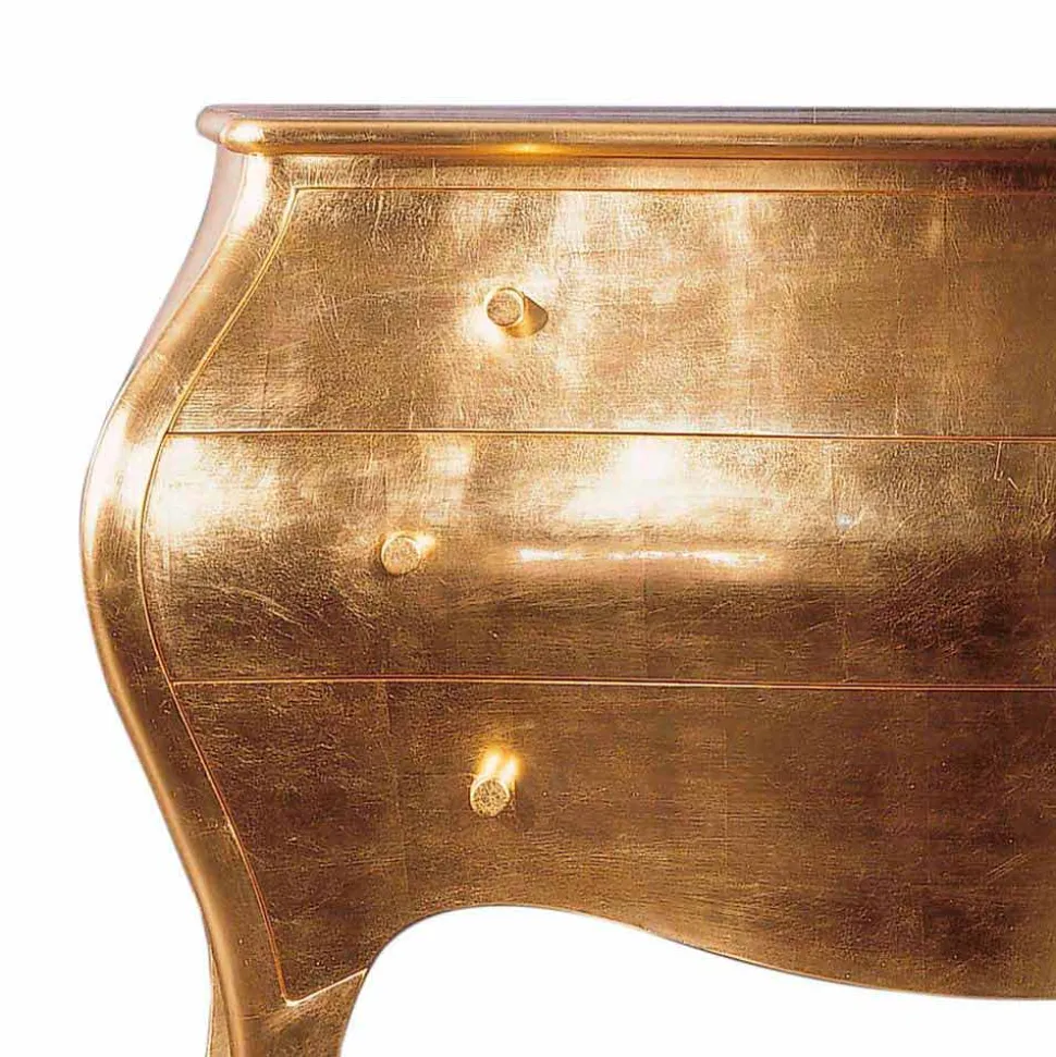 Comò 3 cassetti in legno massello oro design, made in Italy, Giotto