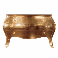 Comò 3 cassetti in legno massello oro design, made in Italy, Giotto