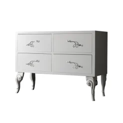 Comò con 4 Cassetti in Listellare di Tiglio Bianco Perla Made in Italy - Bacau
